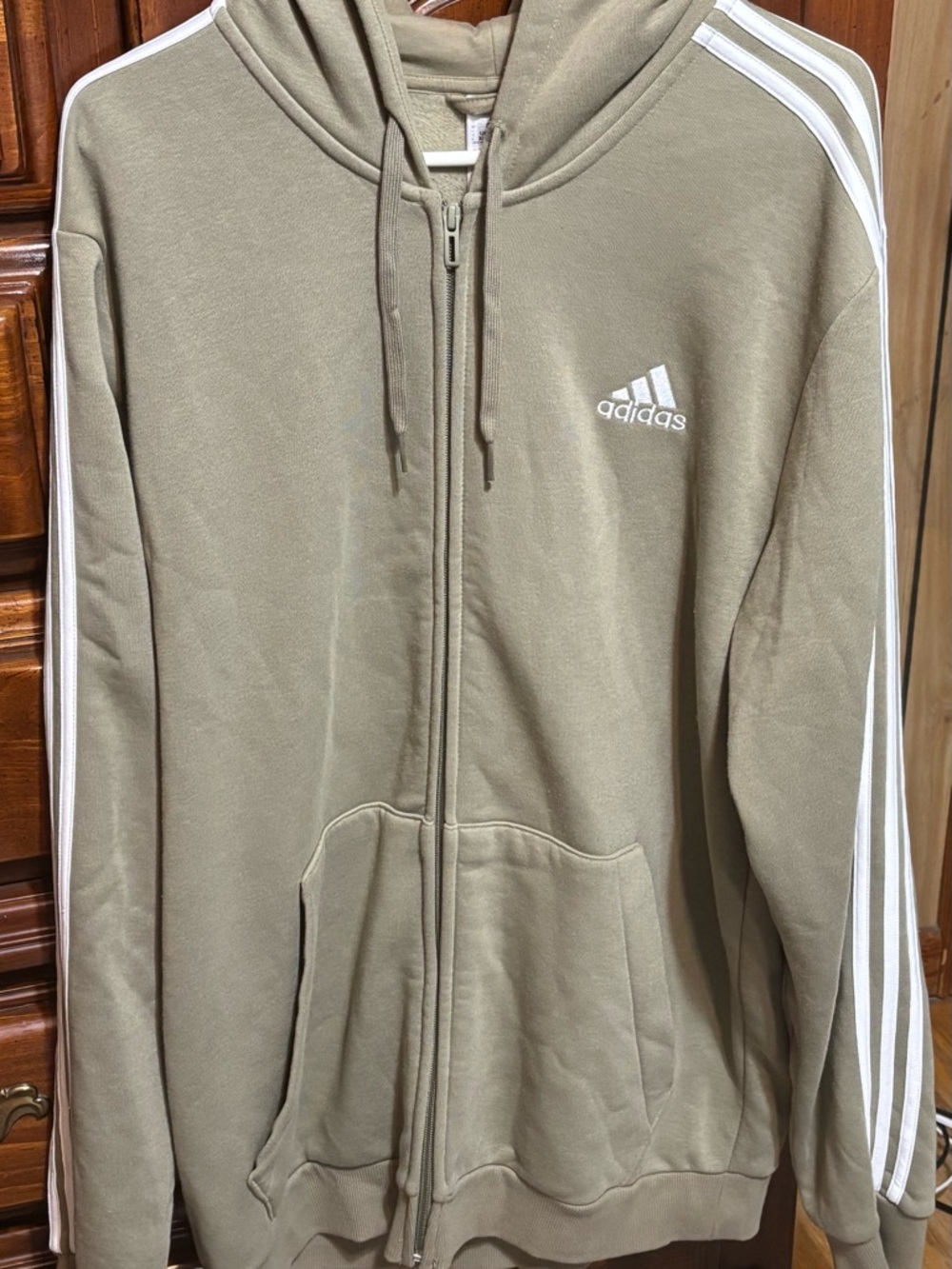 adidas Olive Zip Hoodie with White Three Stripes